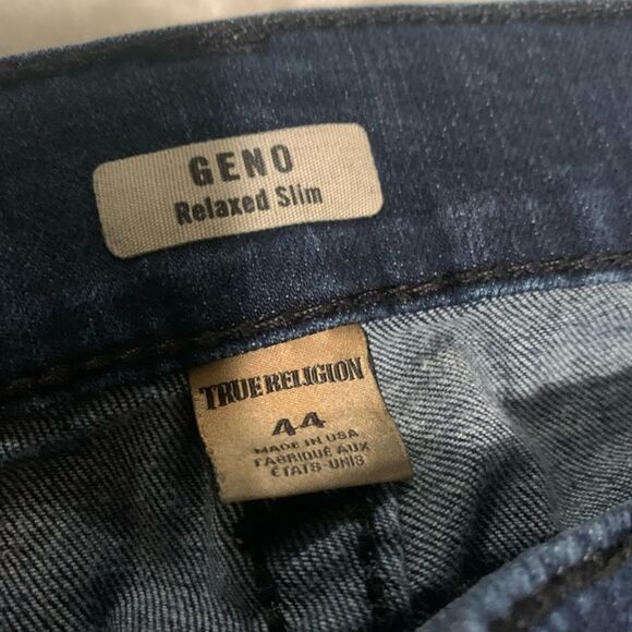 True Religion Geno Relaxed‎ Slim Blue Mens Striped Print  Jeans Size 44x33 - Picture 3 of 8